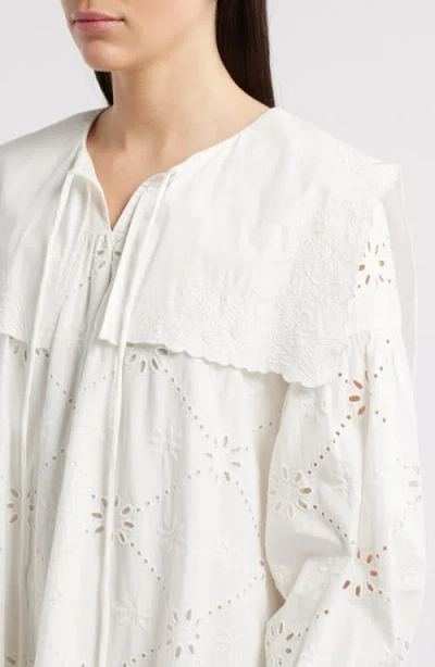 Damson Madder Cassidy Long Sleeve Organic Cotton Eyelet Minidress In White