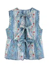 Damson Madder Catrin Tie Front Reversible Organic Cotton Vest In Blue