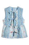 Damson Madder Catrin Tie Front Reversible Organic Cotton Vest In Blue