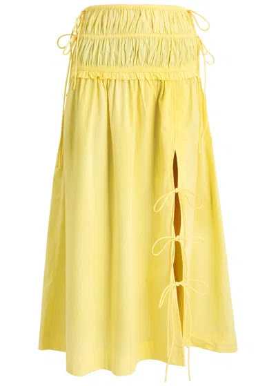 Damson Madder Charlotte Gathered Stretch-cotton Midi Skirt In White