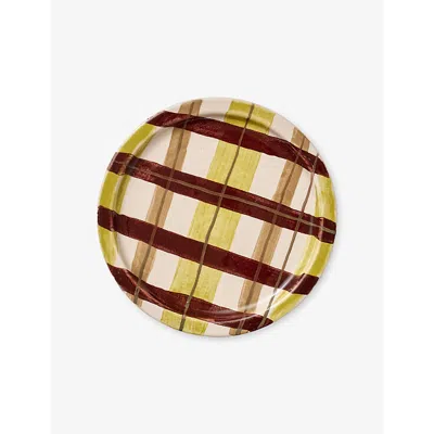 Damson Madder Chartreuse Check Ceramic Saucer In Multi