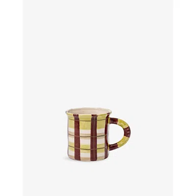 Damson Madder Check-pattern Ceramic Camping Mug Chartreuse Check In Multi