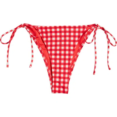 Damson Madder Cher Gingham Tie Side Bikini Bottoms In Red