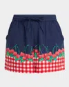 Damson Madder Cherry Pie Organic Cotton Pull-on Shorts In Navyred
