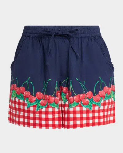 Damson Madder Cherry Pie Drawstring Shorts In Navy/red