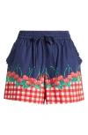 Damson Madder Cherry Pie Organic Cotton Pull-on Shorts In Navy/red