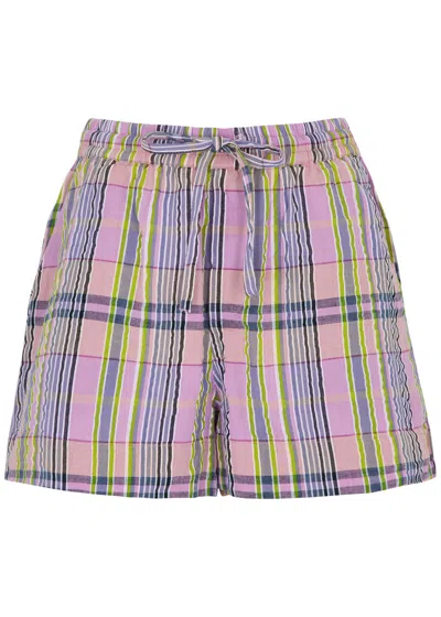 Damson Madder Cindy Checked Cotton Shorts In Lilac