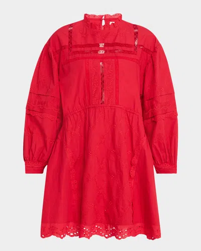Damson Madder Clancy Embroidered Long-sleeve Mini Dress In Red
