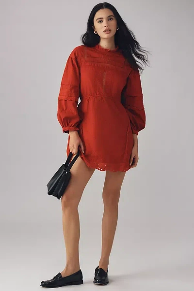 Damson Madder Clancy Long-sleeve Mini Dress In Red