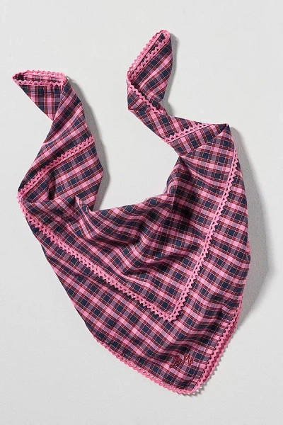 Damson Madder Cotton Check Hair Scarf In Pink
