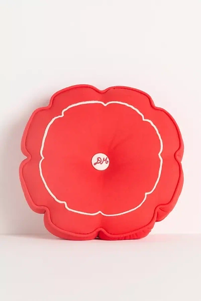 Damson Madder Cotton Embroidered Button Round Shaped Pillow