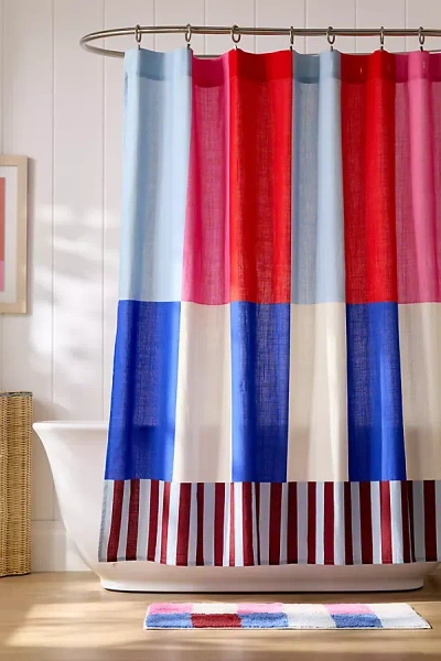 Damson Madder Cotton Printed Shower Curtain In Multi