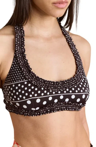 Damson Madder Cove Dot Ruffle Swim Top In Brown