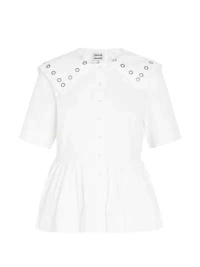 Damson Madder Cyrus Grommet Collar Button-up Peplum Top In White