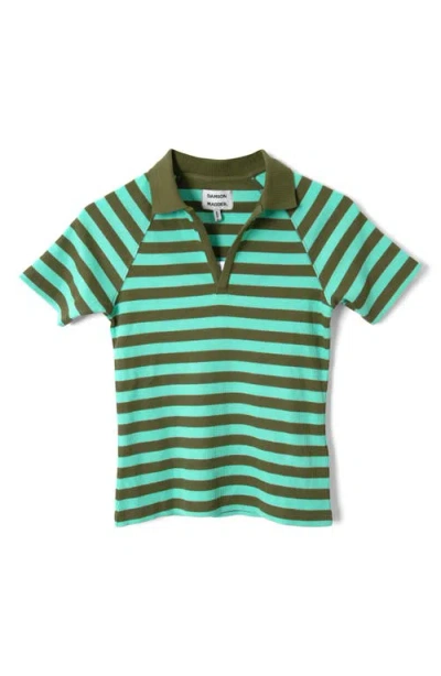 Damson Madder Delphi Stripe Polo Shirt In Green