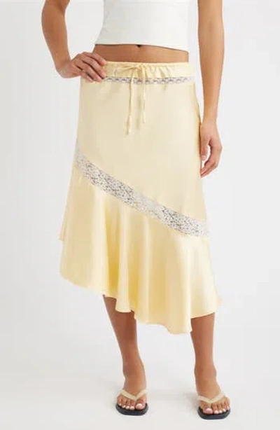 Damson Madder Delphia Lace Inset Asymmetric Satin Skirt In Yellow