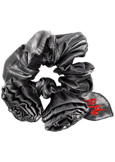 Damson Madder Double Rose Cotton Scrunchie In Silver