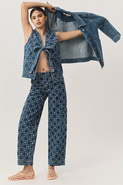 Damson Madder Drew Embroidered Cargo Jeans In Blue