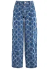 Damson Madder Womens Blue Drew Embroidered Wide-leg Mid-rise Denim Jeans In Denim