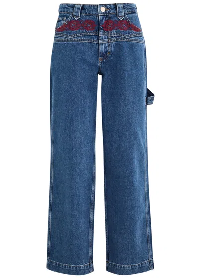 Damson Madder Drew Embroidered Straight-leg Jeans In Blue