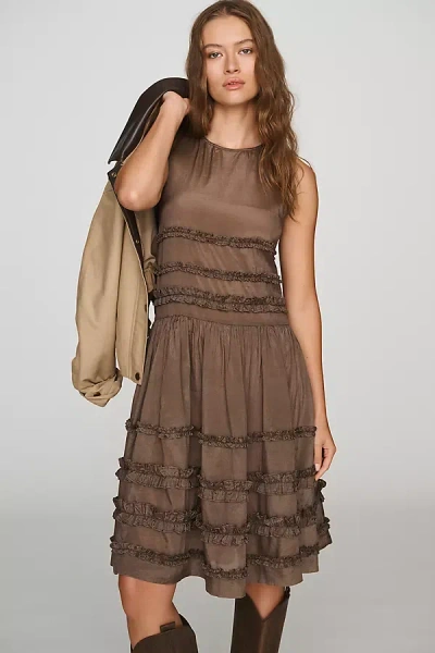 Damson Madder Drop Waist Ruffled Midi Dress In White