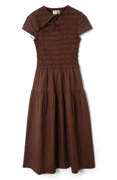 Damson Madder Ebba Cutout Detail Organic Cotton Dress In Brown