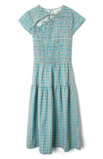 Damson Madder Ebba Plaid Cutout Detail Organic Cotton Dress In Multi