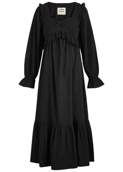 Damson Madder Edith Broderie Anglaise Cotton Midi Dress In Black