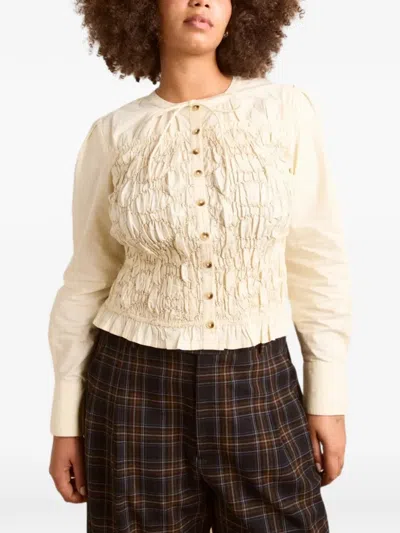 Damson Madder Elliana Smocked Button-up Shirt In Neutral