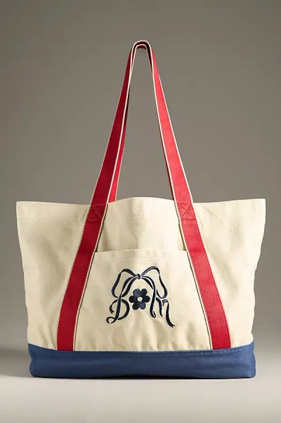 Damson Madder Embroidered Canvas Tote In Burgundy