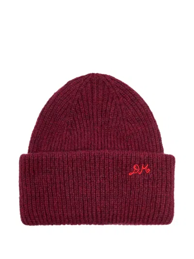 Damson Madder Embroidered Knitted Beanie Hat In Brown