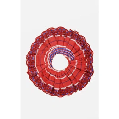 Damson Madder Embroidered Red Stripe Scrunchie