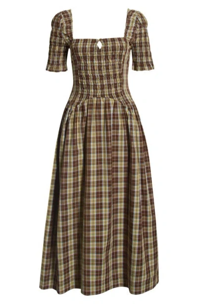 Damson Madder Emmy Check Organic Cotton Dress In Brown