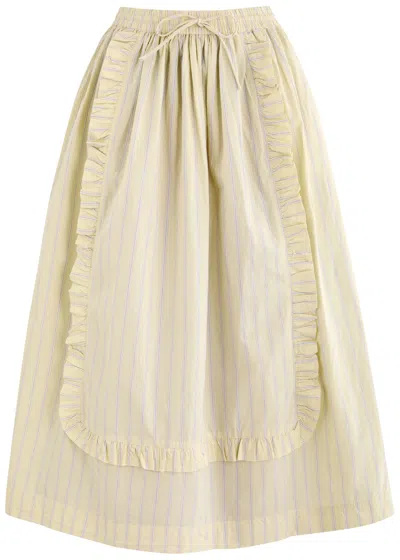 Damson Madder Eponine Striped Cotton-poplin Midi Skirt In Yellow