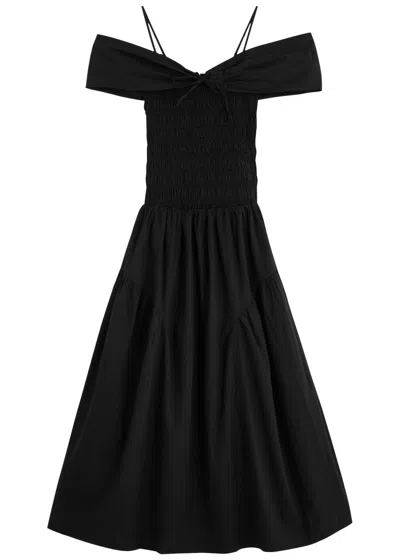Damson Madder Esmerelda Smocked Cotton Midi Dress In Black
