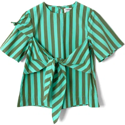 Damson Madder Estelle Stripe Tie Waist Top In Green