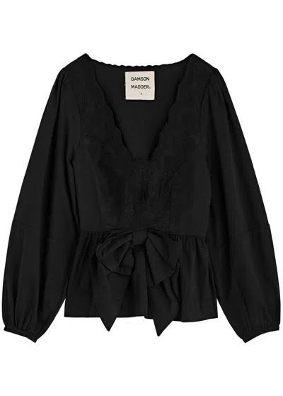 Damson Madder Eugenie Bow-embellished Cotton Blouse In Black