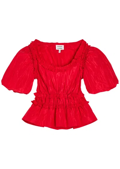 Damson Madder Everly Ruffled Taffeta Blouse In Red