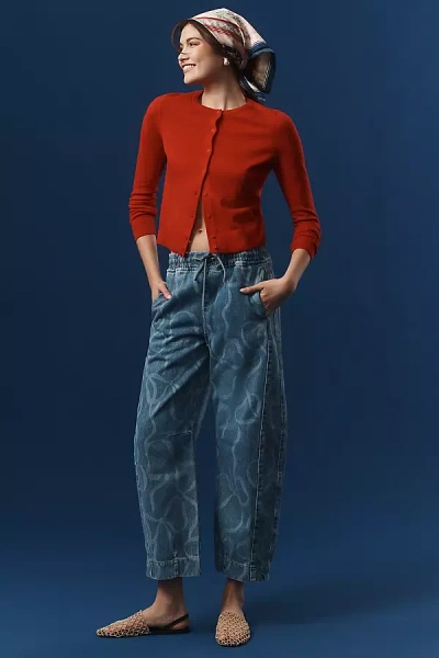 Damson Madder Felix Bow-print Barrel-leg Jeans In Denim