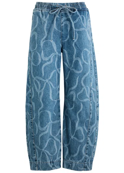 Damson Madder Felix Bow-print Barrel-leg Jeans In Denim