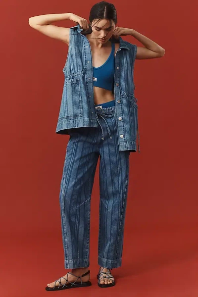 Damson Madder Felix Laser Stripe Barrel Jeans In Blue