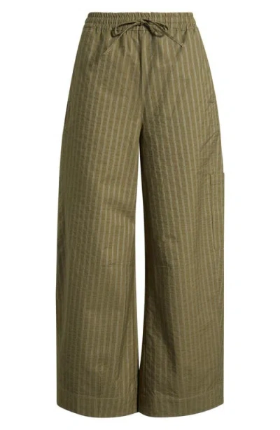 Damson Madder Felix Ticking Stripe Organic Cotton Drawstring Pants In Green