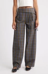 Damson Madder Fia Foldover Waist Check Wide Leg Pants In Multi