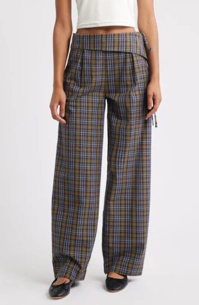 Damson Madder Fia Foldover Waist Check Wide Leg Pants In Multi