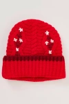Damson Madder Floral Stitch Cable-knit Wool Beanie In Red