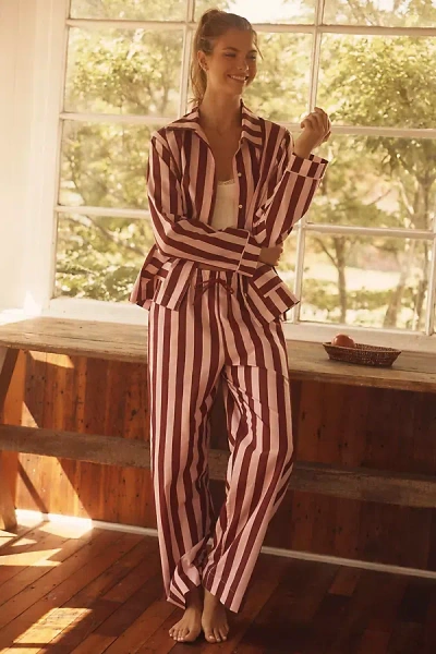 Damson Madder Florie Stripe Cotton Pajama Set In Pink