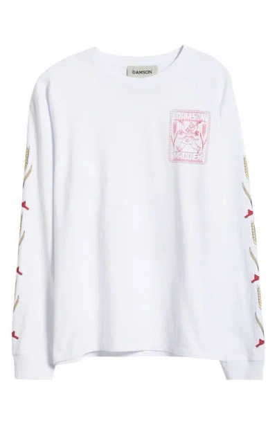 Damson Madder Fresh Bread Long Sleeve Organic Cotton Graphic T-shirt In White