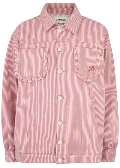 Damson Madder Frilly Striped Denim Jacket In Pink