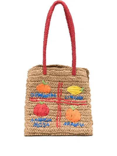 Damson Madder Fruity Raffia Bag In Brown