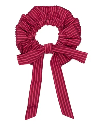 Damson Madder Garter Stripe Scrunche In Burgundy